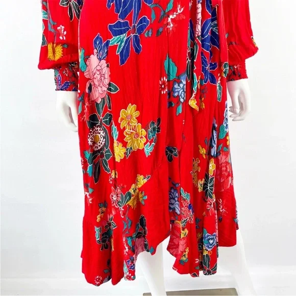 Anthropologie Red Floral Faux-Wrap Dress - Picture 9 of 9